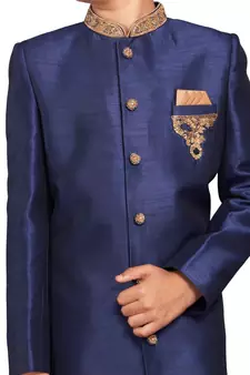 Blue plain art dupion silk boys-sherwani