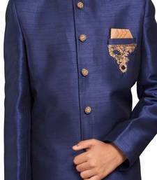 Blue plain art dupion silk boys-sherwani