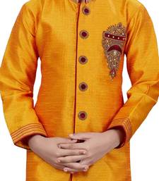 Yellow embroidered art dupion silk boys-sherwani