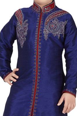 Blue embroidered art dupion silk boys-sherwani 2
