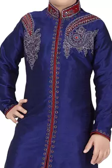 Blue embroidered art dupion silk boys-sherwani