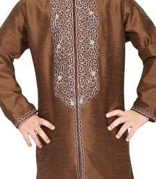 Brown embroidered art dupion silk boys-sherwani