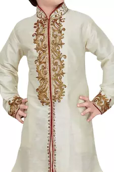Fawn embroidered art dupion silk boys-sherwani