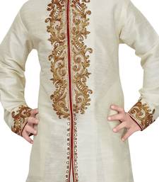 Fawn embroidered art dupion silk boys-sherwani