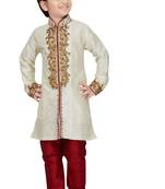 Fawn embroidered art dupion silk boys-sherwani