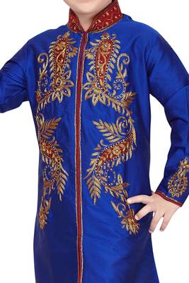 Blue embroidered art dupion silk boys-sherwani 2