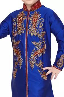 Blue embroidered art dupion silk boys-sherwani