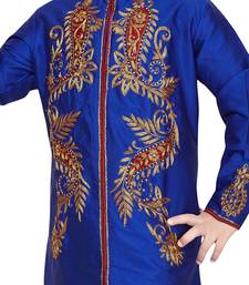Blue embroidered art dupion silk boys-sherwani
