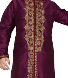 Purple embroidered art dupion silk boys-sherwani