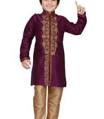 Purple embroidered art dupion silk boys-sherwani