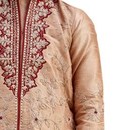Beige embroidered art dupion silk boys-sherwani