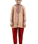 Beige embroidered art dupion silk boys-sherwani
