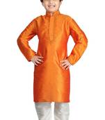 Orange embroidered art dupion silk boys-kurta-pyjama