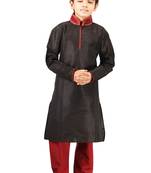 Black plain art dupion silk boys-kurta-pyjama