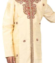 Gold embroidered art dupion silk boys-sherwani
