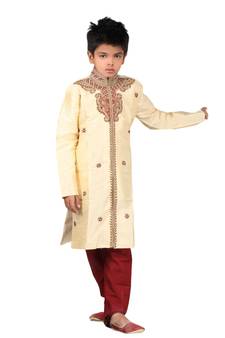 Gold embroidered art dupion silk boys-sherwani