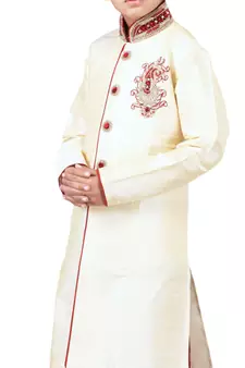 Fawn embroidered art dupion silk boys-sherwani