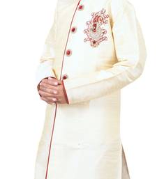 Fawn embroidered art dupion silk boys-sherwani