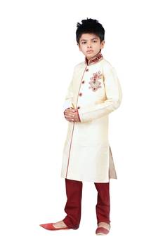 Fawn embroidered art dupion silk boys-sherwani