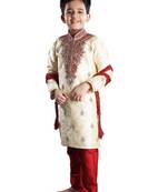 Fawn embroidered art dupion silk boys-kurta-pyjama