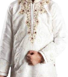 Fawn embroidered art dupion silk boys-kurta-pyjama