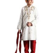 Fawn embroidered art dupion silk boys-kurta-pyjama