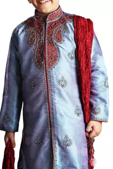 Purple embroidered art dupion silk boys-sherwani