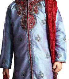 Purple embroidered art dupion silk boys-sherwani