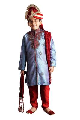 Purple embroidered art dupion silk boys-sherwani 1