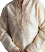 Fawn embroidered art dupion silk boys-kurta-pyjama
