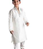 Fawn embroidered art dupion silk boys-kurta-pyjama