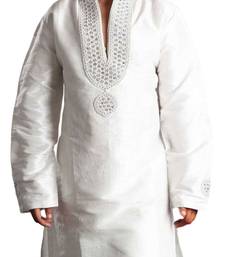 Fawn embroidered art dupion silk boys-kurta-pyjama