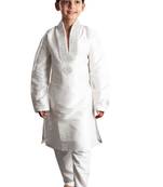 Fawn embroidered art dupion silk boys-kurta-pyjama