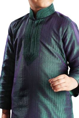 Green embroidered art dupion silk boys-kurta-pyjama 2