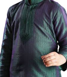 Green embroidered art dupion silk boys-kurta-pyjama