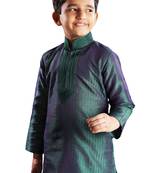 Green embroidered art dupion silk boys-kurta-pyjama