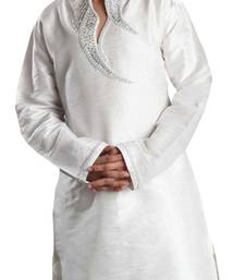Fawn embroidered art dupion silk boys-kurta-pyjama