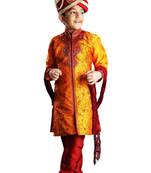 Orange embroidered art dupion silk boys-sherwani
