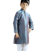 Turquoise embroidered art dupion silk boys-kurta-pyjama