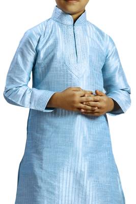 Blue embroidered art dupion silk boys-kurta-pyjama 2