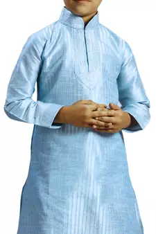 Blue embroidered art dupion silk boys-kurta-pyjama