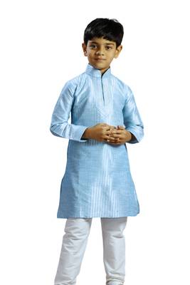 Blue embroidered art dupion silk boys-kurta-pyjama 1