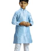 Blue embroidered art dupion silk boys-kurta-pyjama