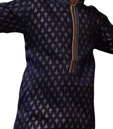 Blue printed art dupion silk boys-kurta-pyjama