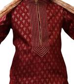 Maroon printed art dupion silk boys-kurta-pyjama