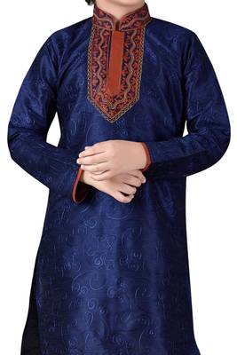 Blue embroidered art dupion silk boys-kurta-pyjama 2