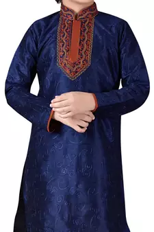 Blue embroidered art dupion silk boys-kurta-pyjama