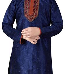 Blue embroidered art dupion silk boys-kurta-pyjama