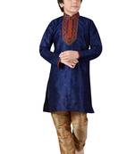 Blue embroidered art dupion silk boys-kurta-pyjama