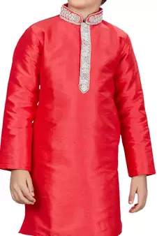 Pink embroidered art dupion silk boys-kurta-pyjama